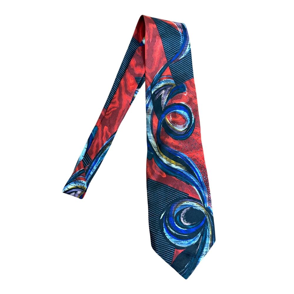 Wembley VINTAGE Made in USA Abstract Swirl‎ Red blue Black Tie